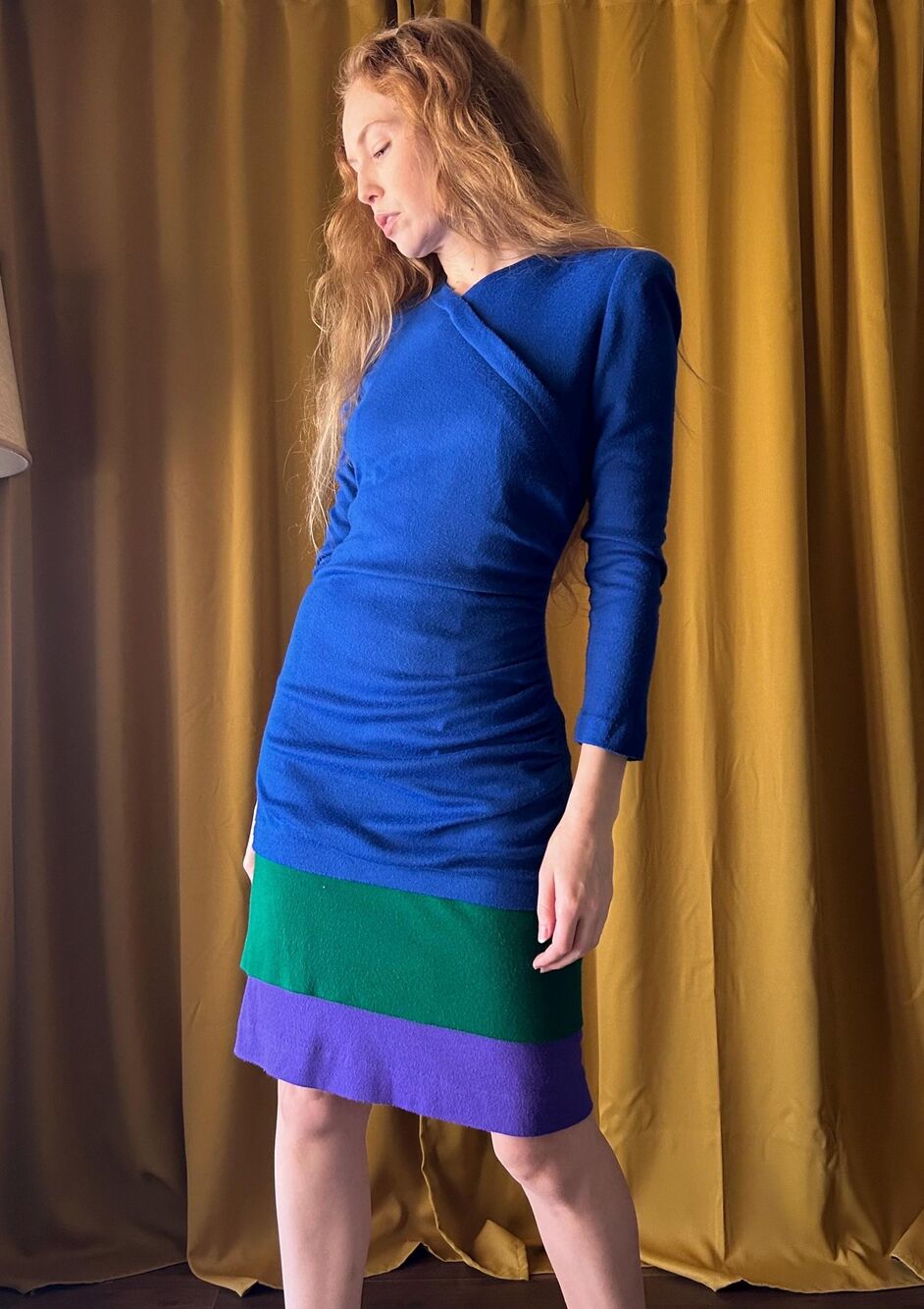 1980s Vintage Oscar De La Renta Colorblock Pencil Dress, Small